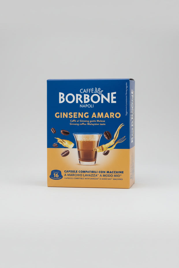 Borbone Lavazza A Modo Mio Ginseng Amaro coffee capsules for espresso machines, by Capsule Caffè & Dolci.