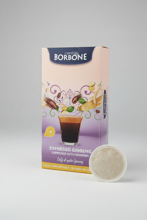 Borbone Cialda Ginseng coffee capsule from Capsule Caffè & Dolci, showcasing the individual beige capsule with branding and Ginseng label.