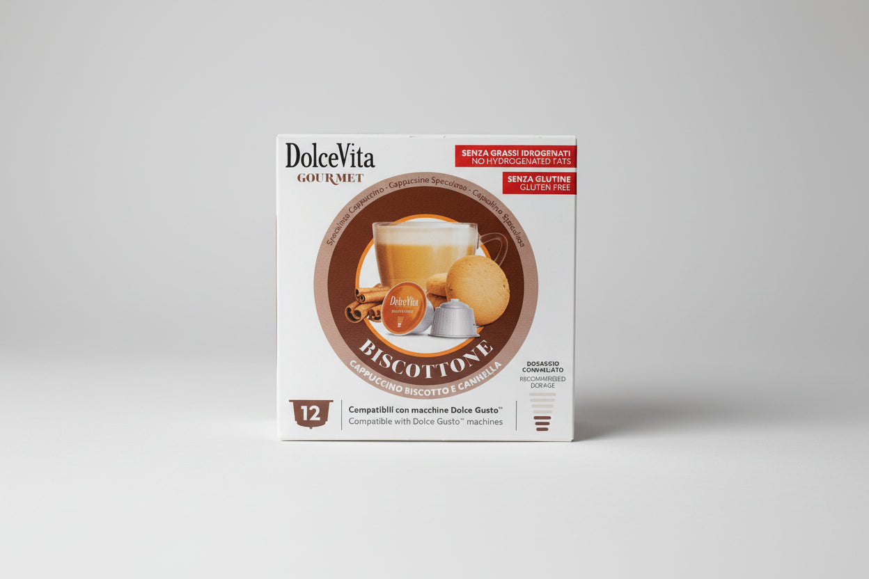 DolceVita Dolce Gusto Biscottone coffee capsule from Capsule Caffè & Dolci, showing the biscuit-flavored coffee pod.