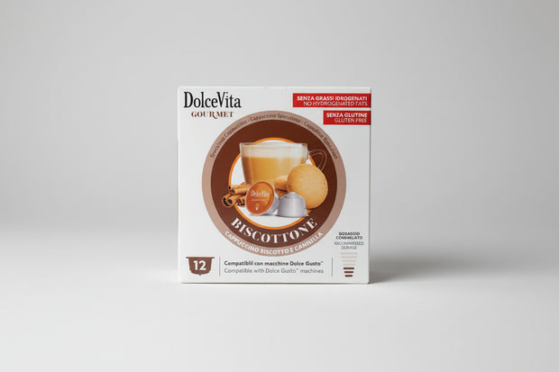 DolceVita Dolce Gusto Biscottone coffee capsule from Capsule Caffè & Dolci, showing the biscuit-flavored coffee pod.