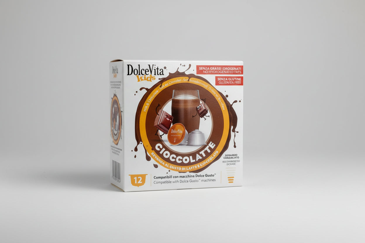 DolceVita Dolce Gusto CioccoLatte coffee capsule by Capsule Caffè & Dolci, showing a close-up of the coffee capsule with chocolate and latte flavors.
