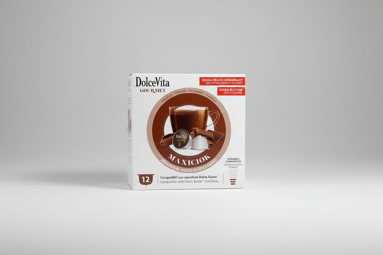 DolceVita Dolce Gusto MaxiCiock chocolate capsule for coffee machine, featuring rich, creamy chocolate drink in a colorful capsule.
