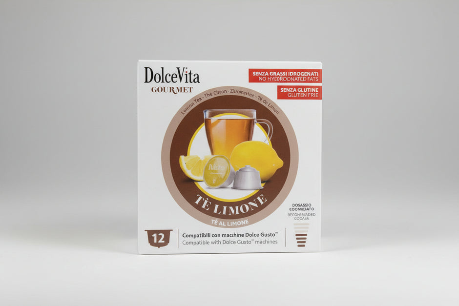 DolceVita Dolce Gusto The al Limone coffee capsule by Capsule Caffè & Dolci, shown in a close-up image of the packaging.