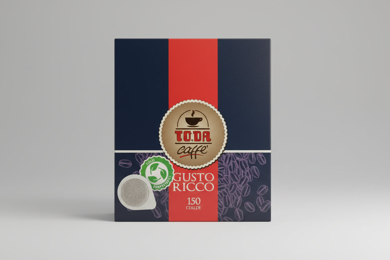 Gattopardo Cialda Gusto Ricco capsule coffee pack from Capsule Caffè & Dolci, showing foil-wrapped coffee pods with branding.
