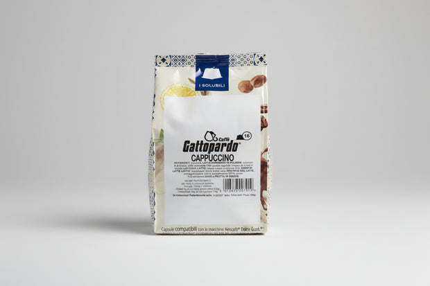 Gattopardo Dolce Gusto Cappuccino capsule from Capsule Caffè & Dolci, featuring a coffee capsule with branding and packaging.
