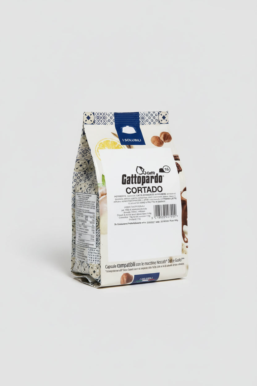 Gattopardo Dolce Gusto Cortado coffee capsule from Capsule Caffè & Dolci, showing the sleek packaging and coffee branding.