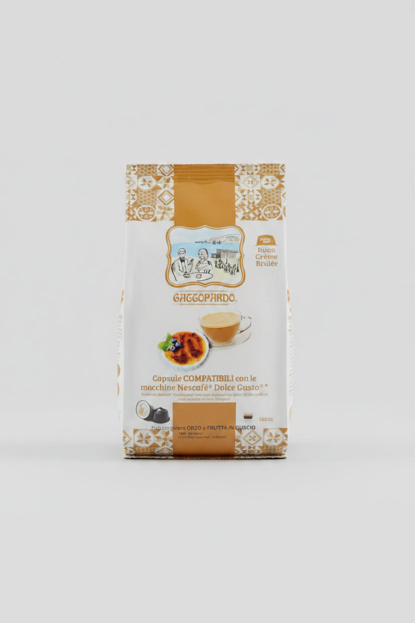 Gattopardo Dolce Gusto Creme Brule coffee capsule from Capsule Caffè & Dolci, showing the packaging with the product label.