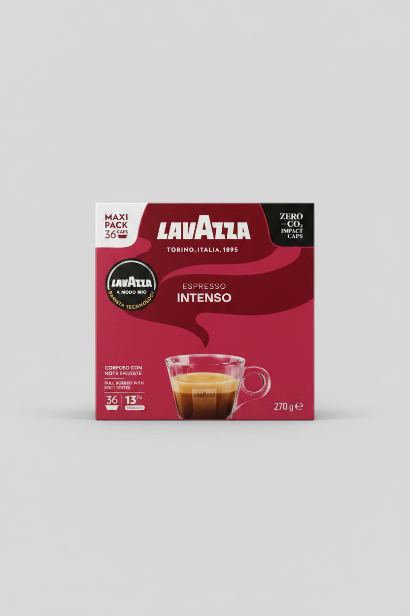 Lavazza A Modo Mio Intenso coffee capsules by Capsule Caffè & Dolci, 36-pack, with dark roasted coffee pods for espresso.