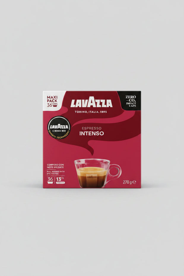 Lavazza A Modo Mio Intenso coffee capsules by Capsule Caffè & Dolci, 36-pack, with dark roasted coffee pods for espresso.