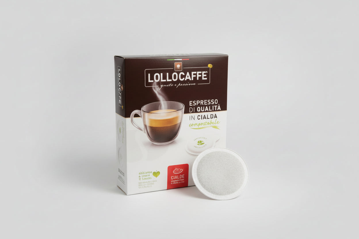 Lollo Caffè Cialda Dek 150 coffee capsule pack from Capsule Caffè & Dolci, featuring individually wrapped coffee pods.