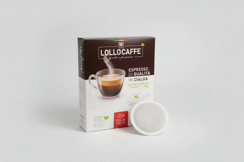Lollo Caffè Cialda Dek 150 coffee capsule pack from Capsule Caffè & Dolci, featuring individually wrapped coffee pods.