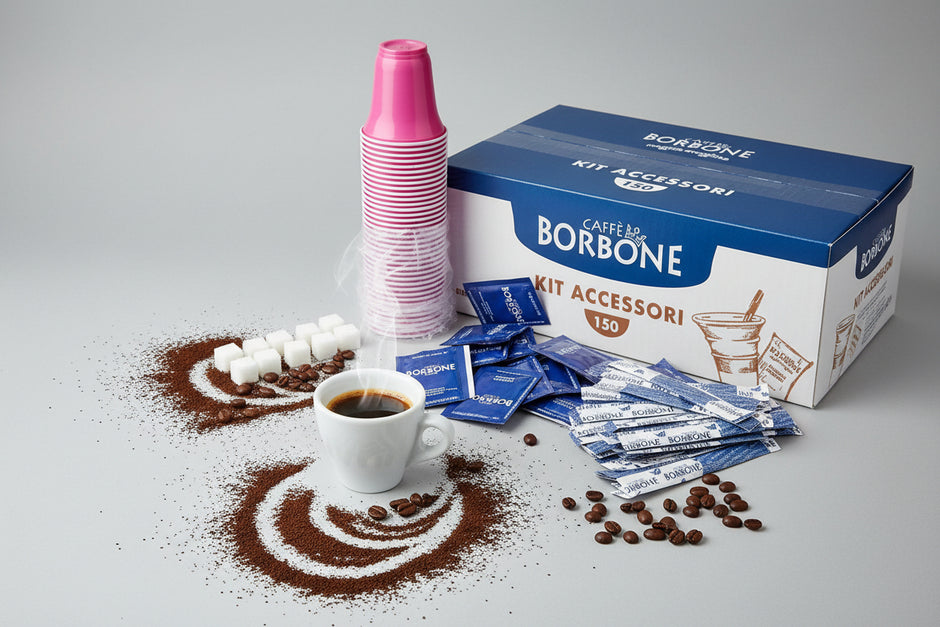 Borbone Kit accessori: palette, bicchierini e bustine di zucchero 150pz - Capsule Caffè & Dolci